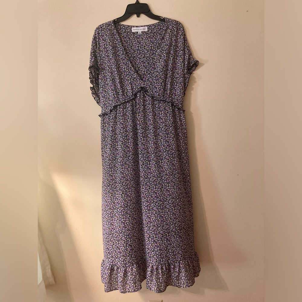 Women’s Short Dolman Sleeve Empire Waist Maxi Dress Purple Black Yellow Size XL - Picture 5 of 13
